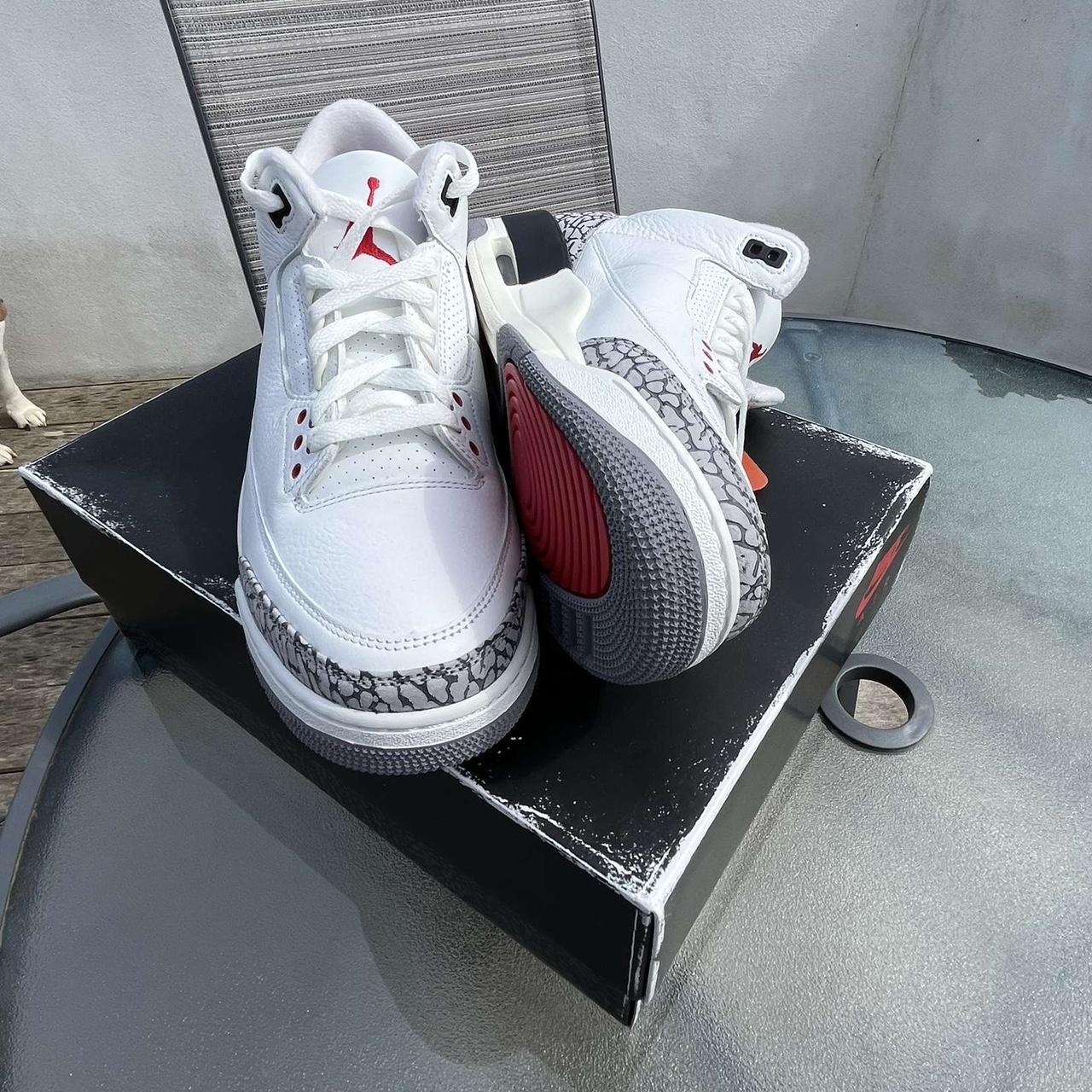 Jordan Men's White and Red Trainers | Depop