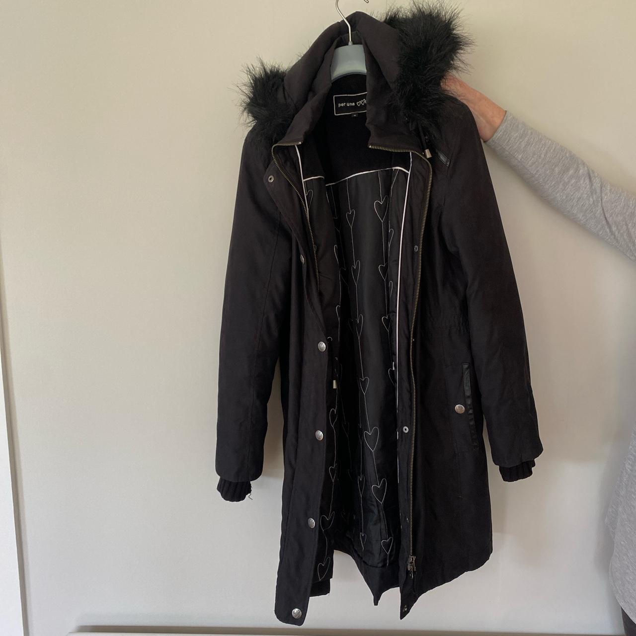 Long Black parka style coat with fluffy hood.... - Depop