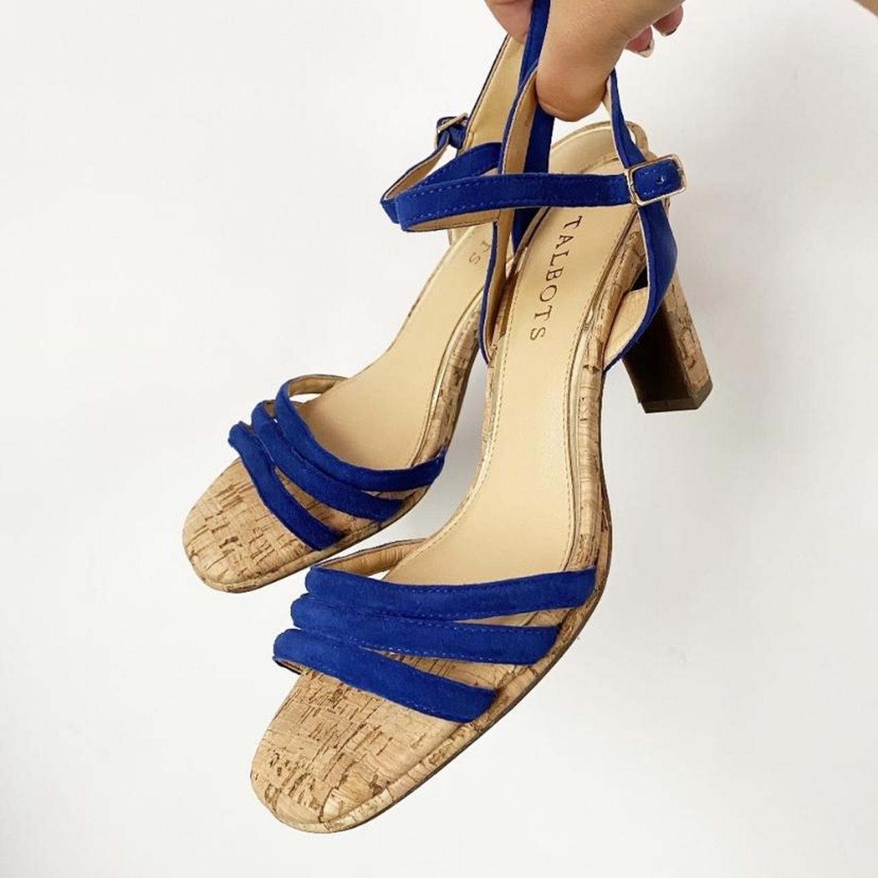 Talbots Blue Velvet Strappy Heeled Sandal Size... - Depop