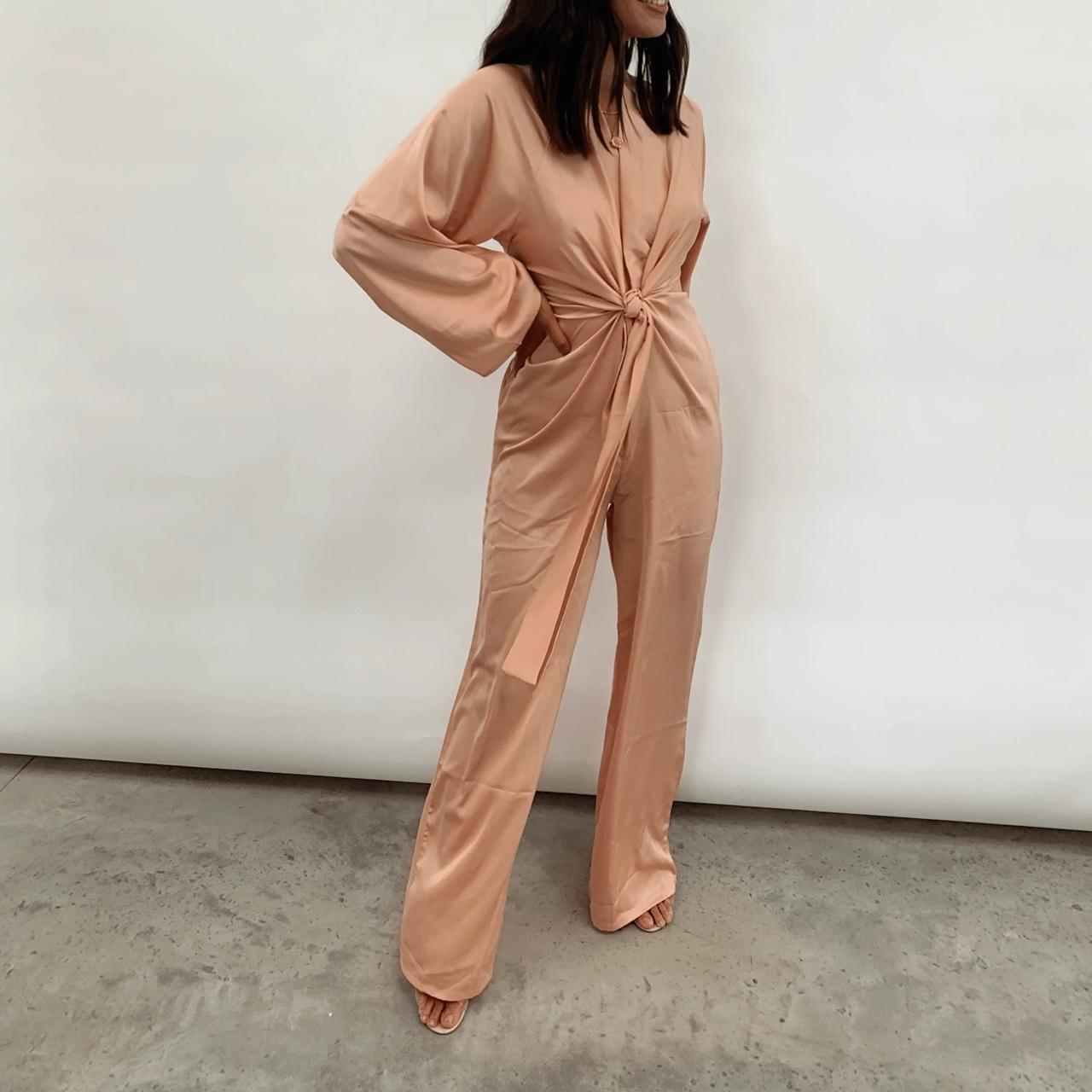 Pretty Lavish Peach tie satin jumpsuit perfect. Depop