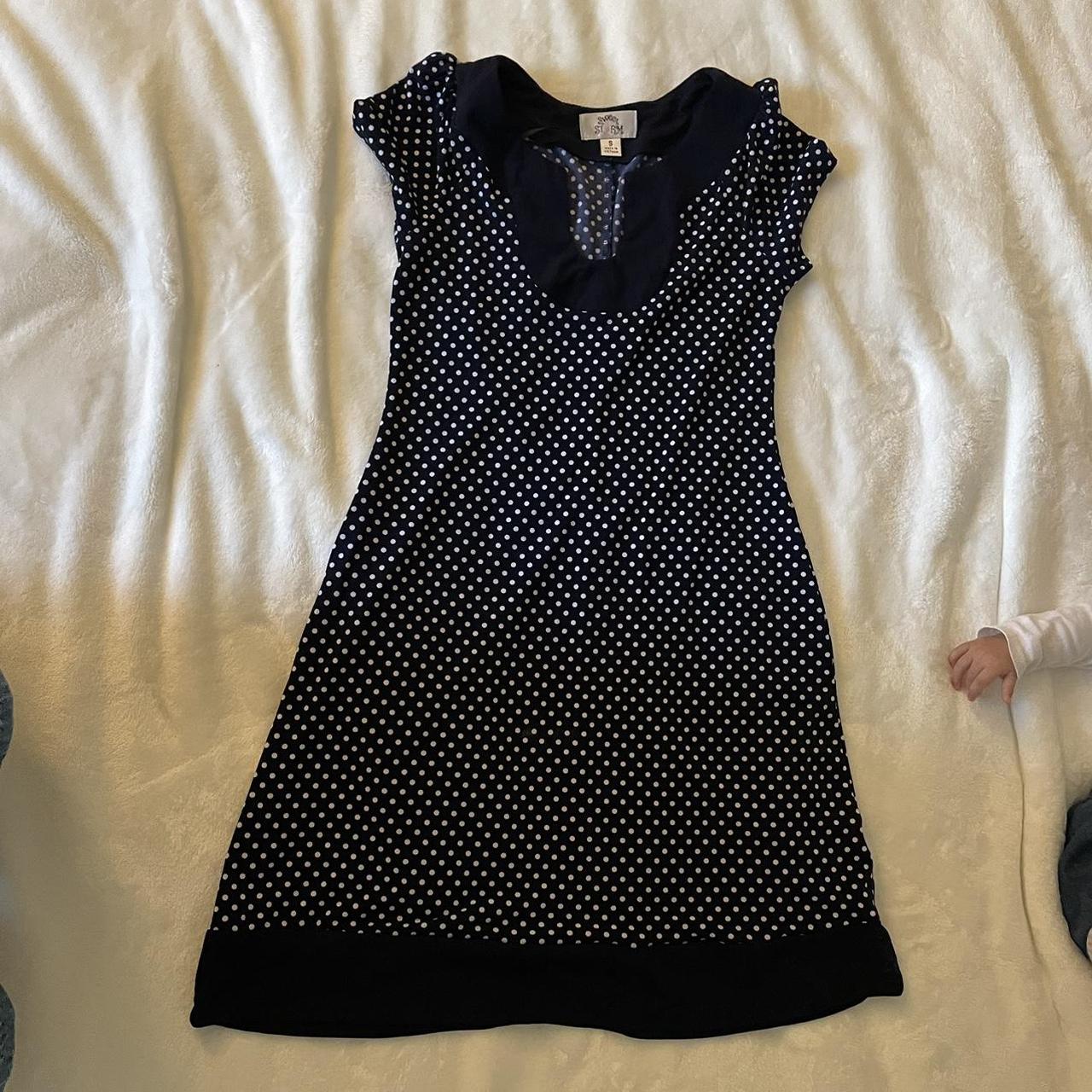 Sweet storm polka dot dress navy blue - Depop