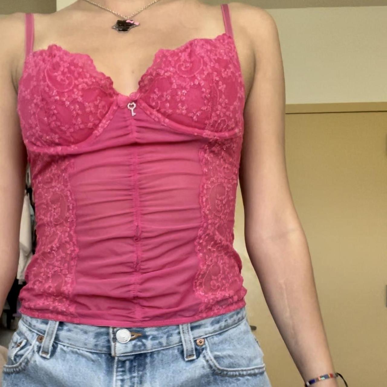 hot pink lace Victoria's Secret bustier corset slip - Depop