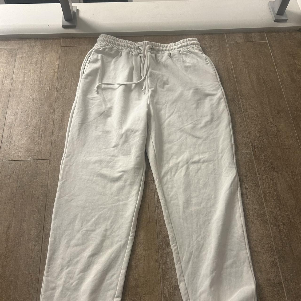 Meshki White Tracksuit Pants Size L (runs small so... - Depop