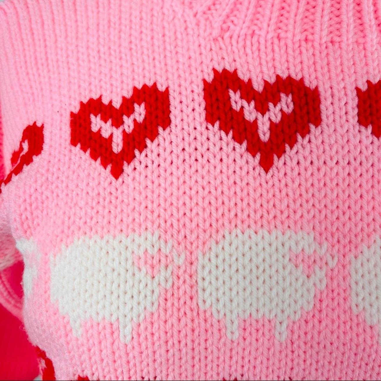 Specially Fashioned By Sandra newest Edison Pink Vintage Sweater red Hearts White Sheep