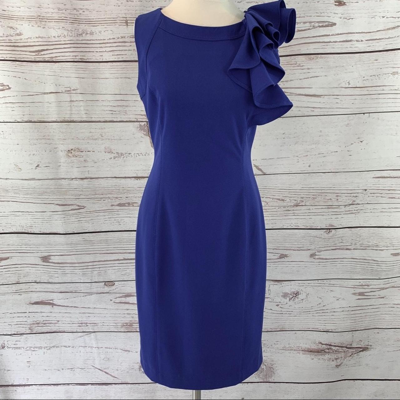 Calvin klein royal blue ruffle dress hotsell