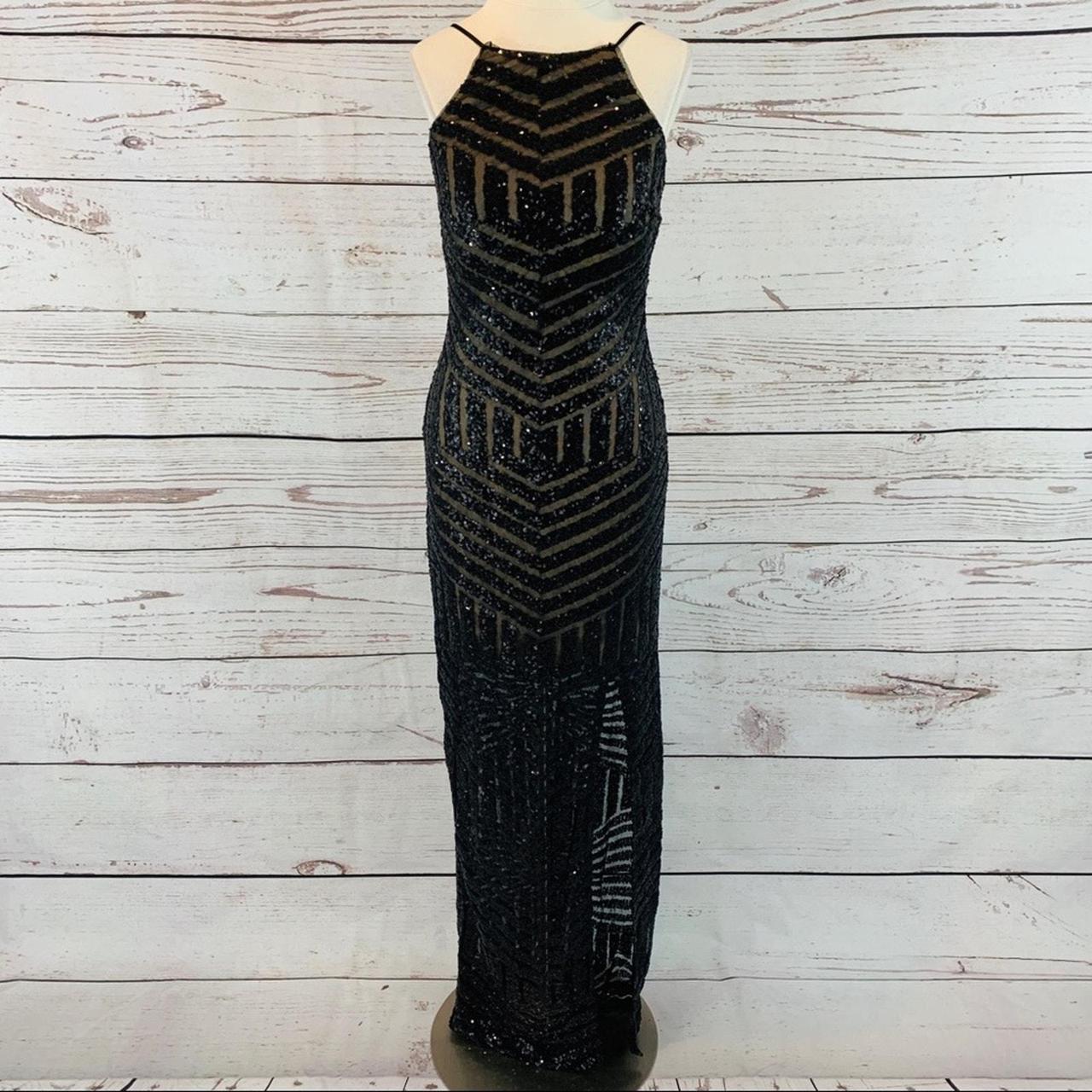 Teeze Me black sequin gown lace up outlet back