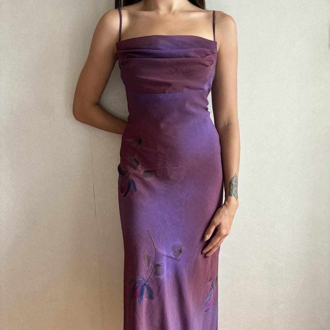 Purple floral slip midi Cowl neckline