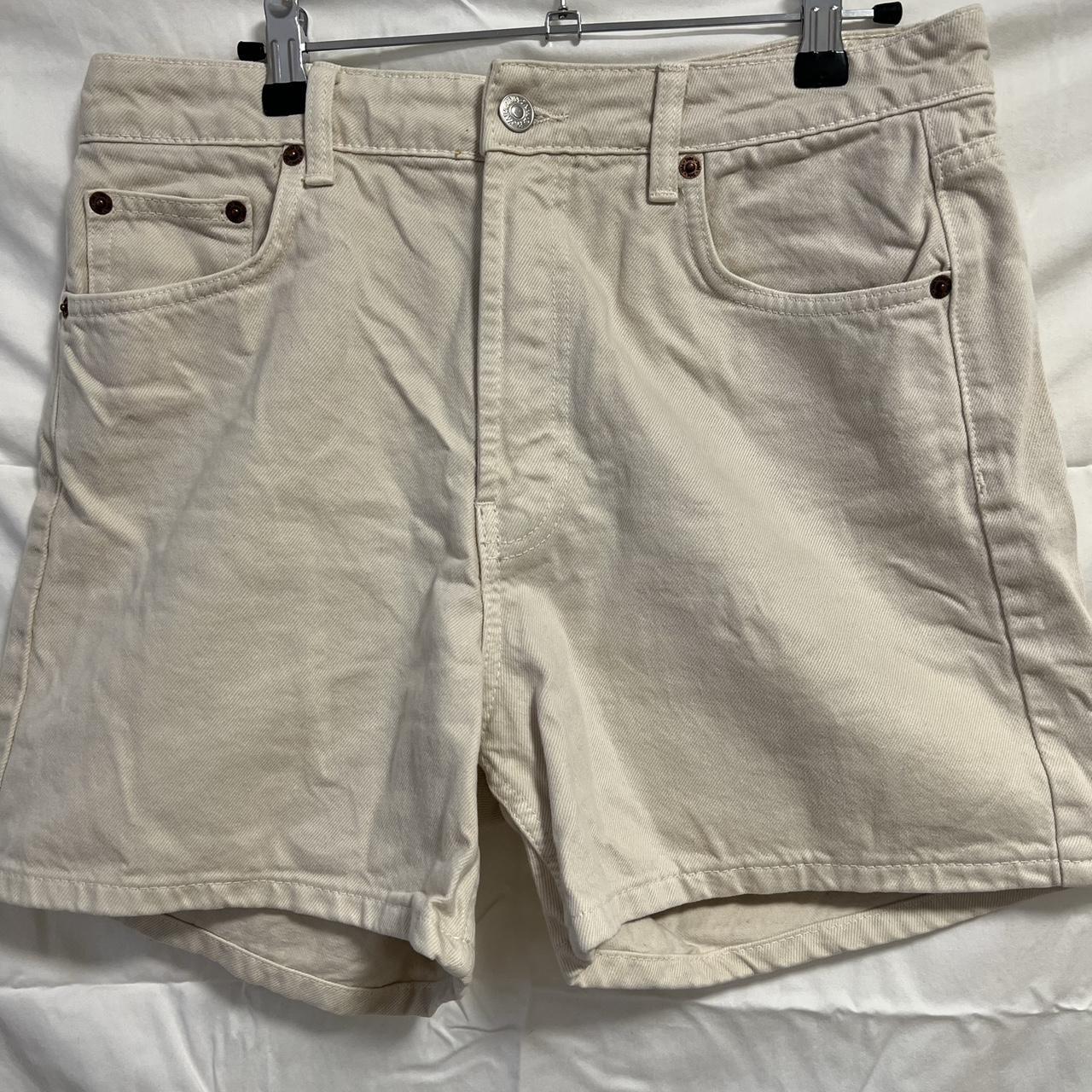Zara cream Mom fit denim shorts Size: EUR 40, USA... - Depop