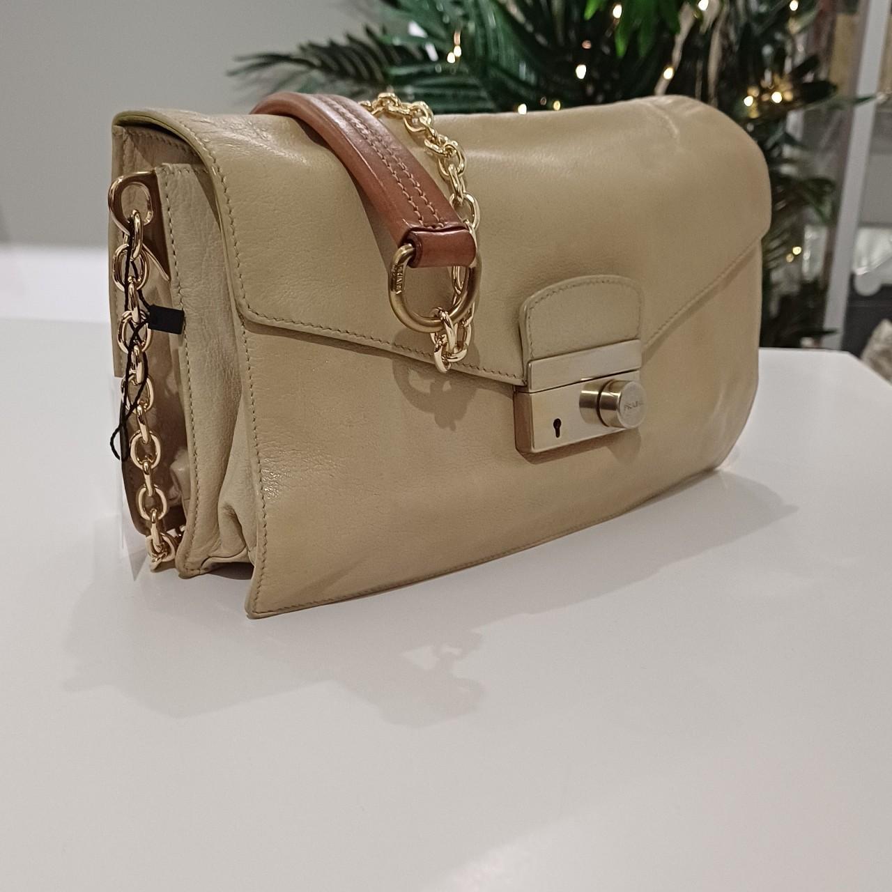 PRADA Beige Leather Medium Chain Crossbody Bag