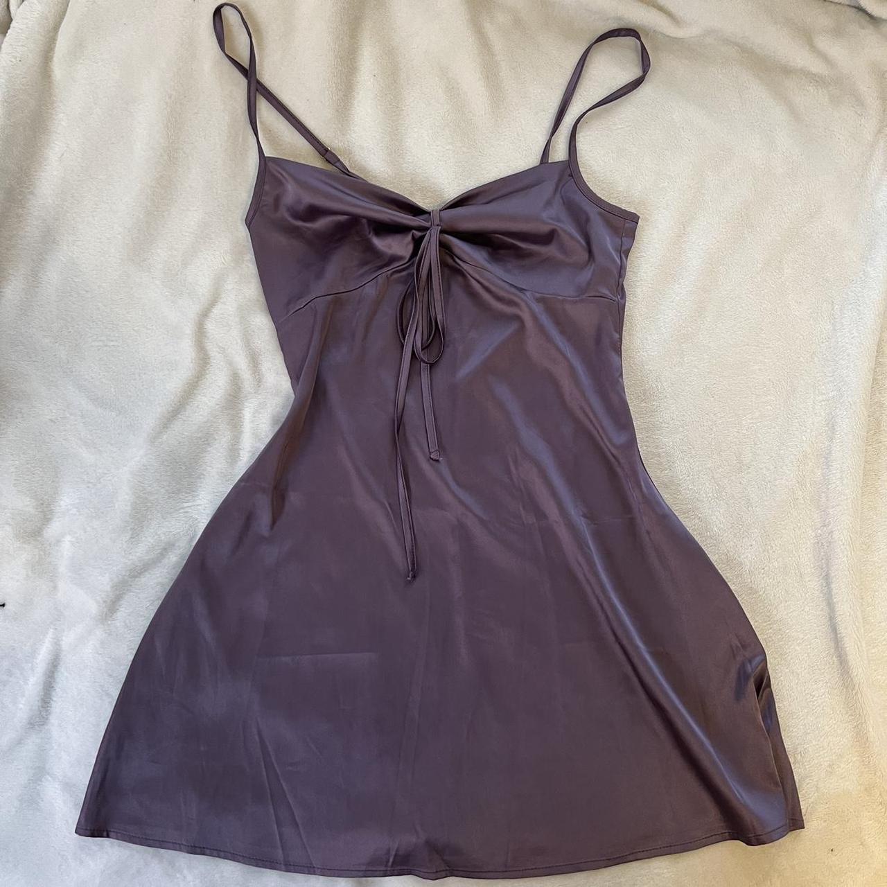 soft satin purple mini dress -comfy and adjustable... - Depop