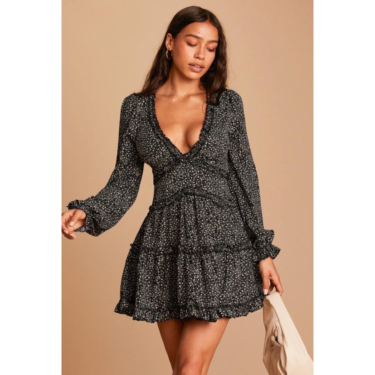 Lulus Admire You Black Floral Print Ruffled Long Depop