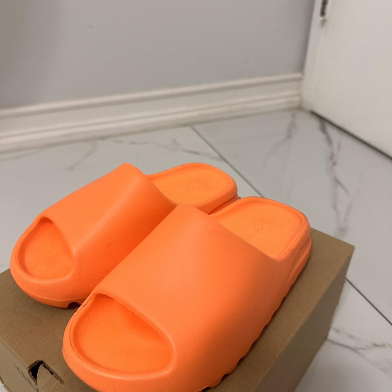 orange yeezy slides women