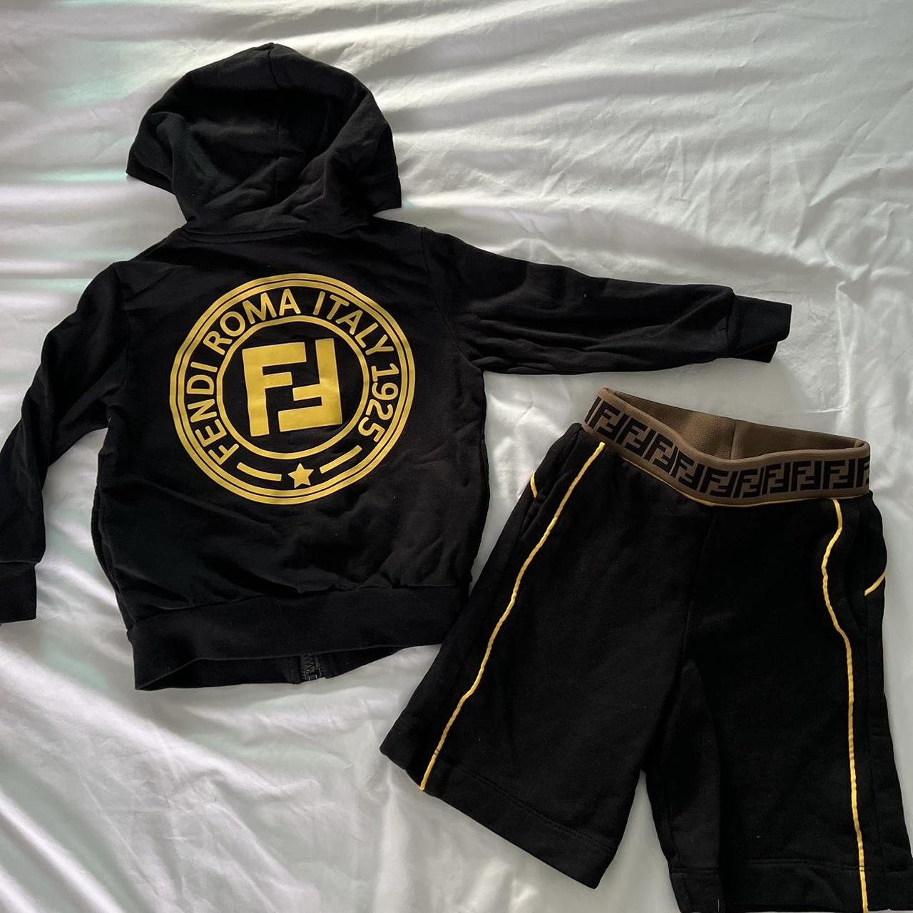 Fendi Kids Black Yellow 2 piece Tracksuit Hoodie Depop