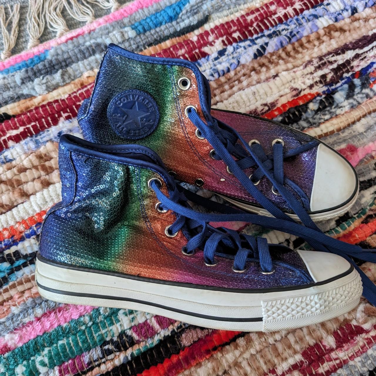 Rainbow Sequin Converse Sneakers Size men s 6 Depop