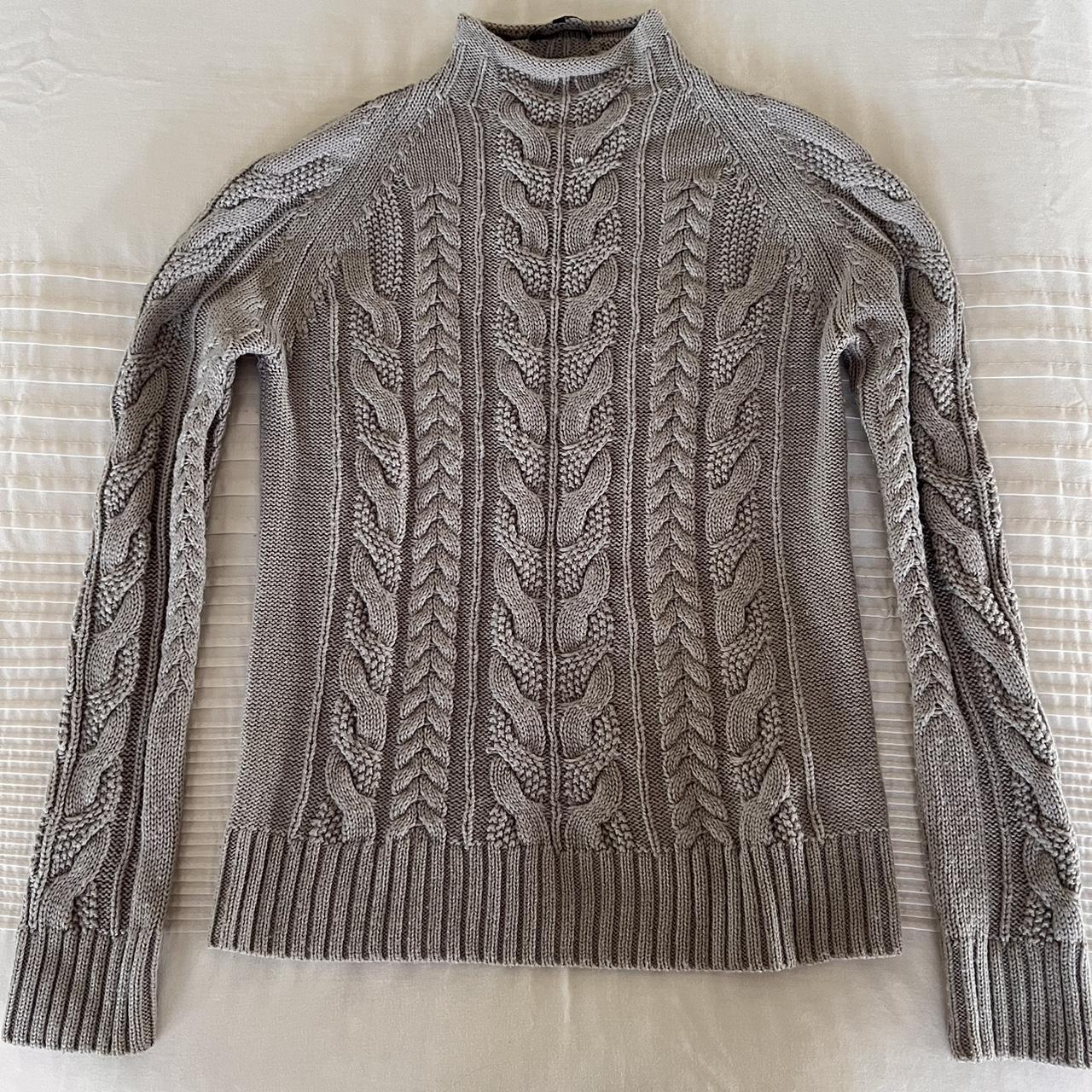 SABA grey wool-blend turtleneck, cable-knit jumper.... - Depop