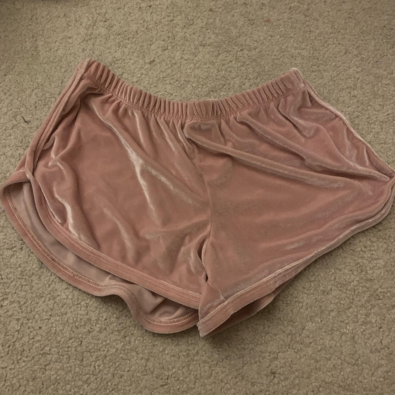 brandy melville pink crushed velvet shorts ↳ one... Depop