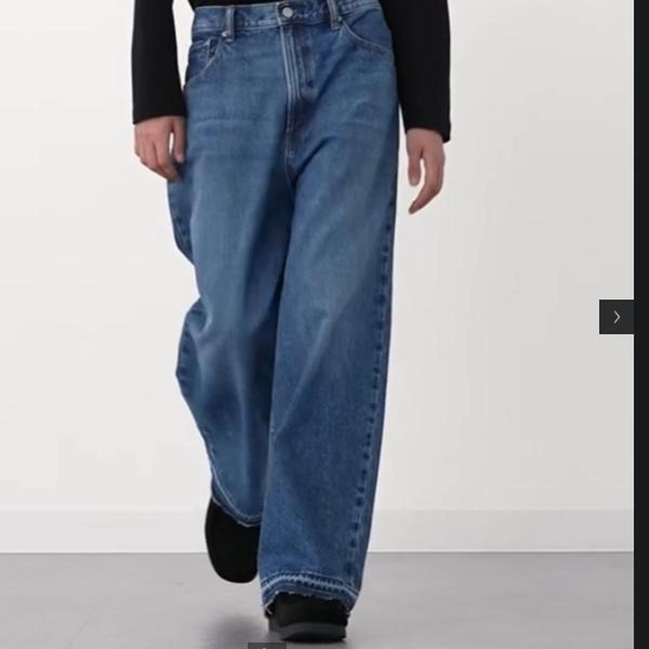 G U japanese brand blue super baggy jeans size 32... - Depop