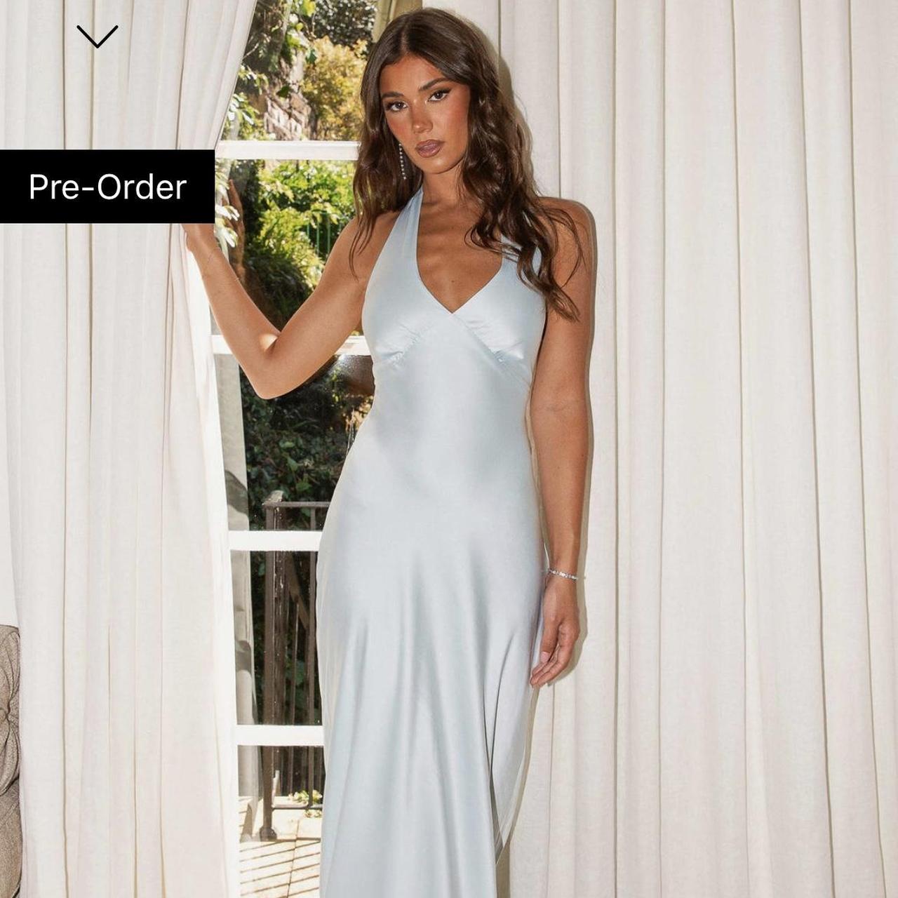 peppermayo heavy hearted satin maxi dress - ice blue... - Depop