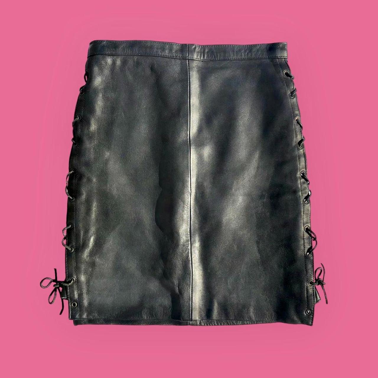 Vintage 90s genuine leather lace up skirt. Skin does... - Depop