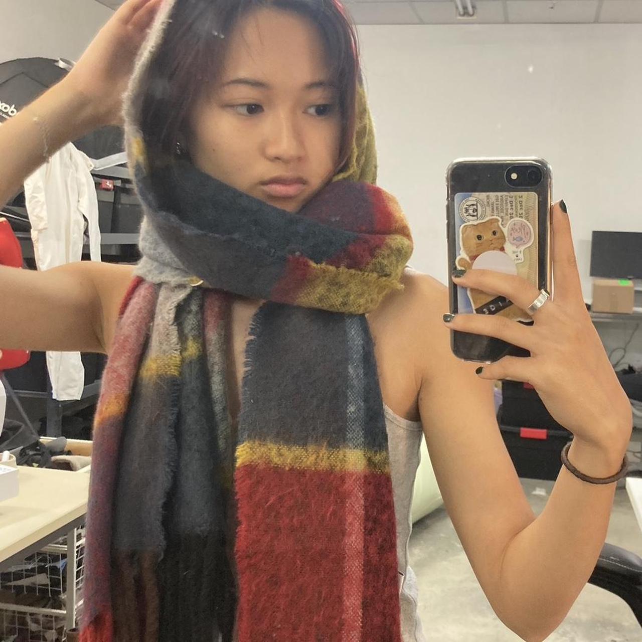 plaid thick scarf super soft and warm red blue... Depop