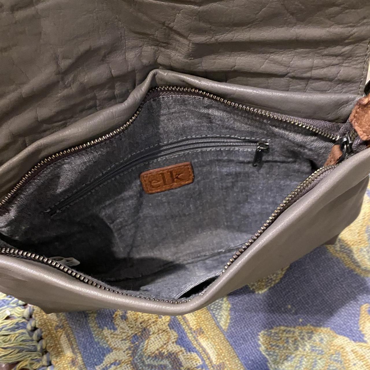 elk handbag, adjustable strap, leather, grey and... - Depop
