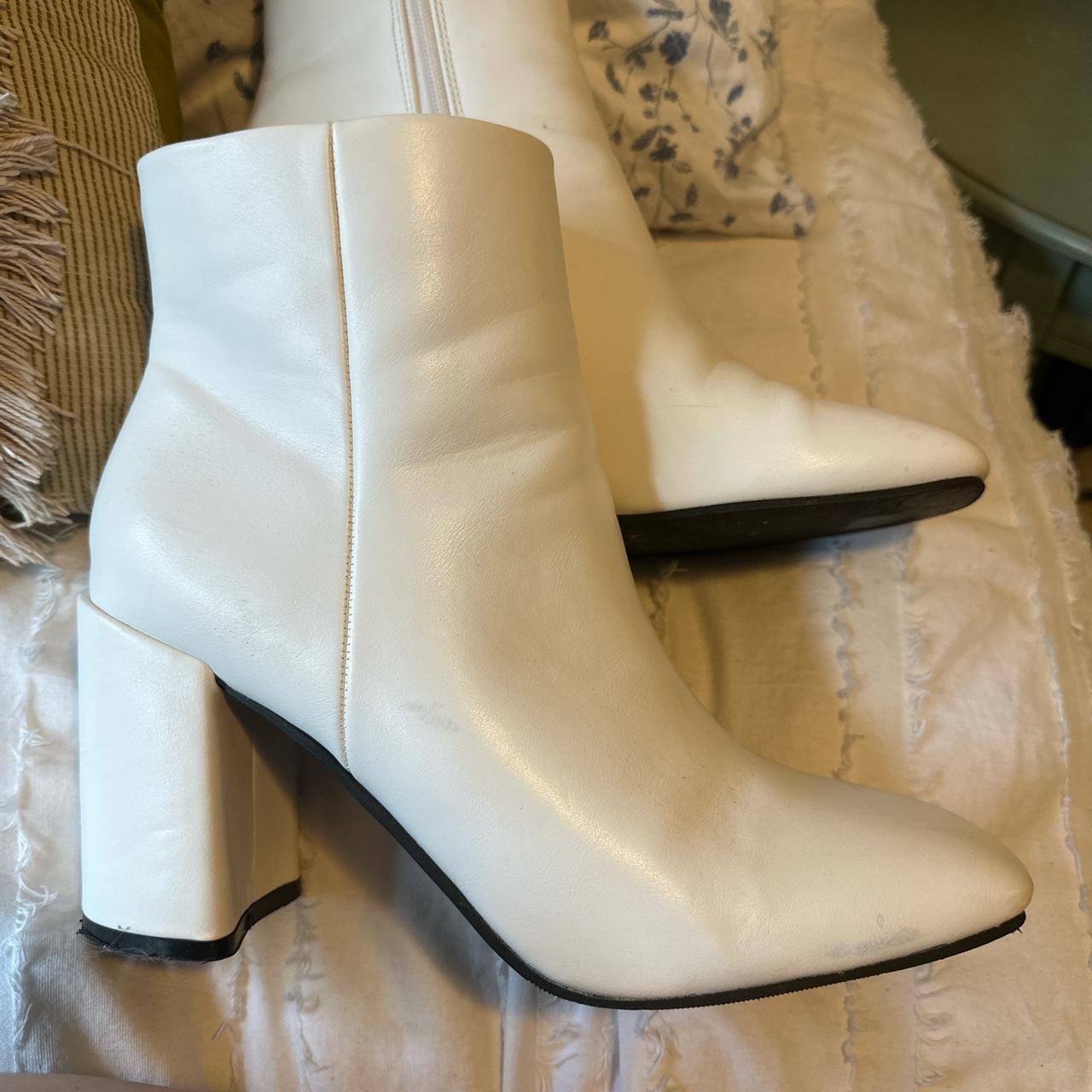 Adorable white boots with a 3in heel. Worn once to... - Depop