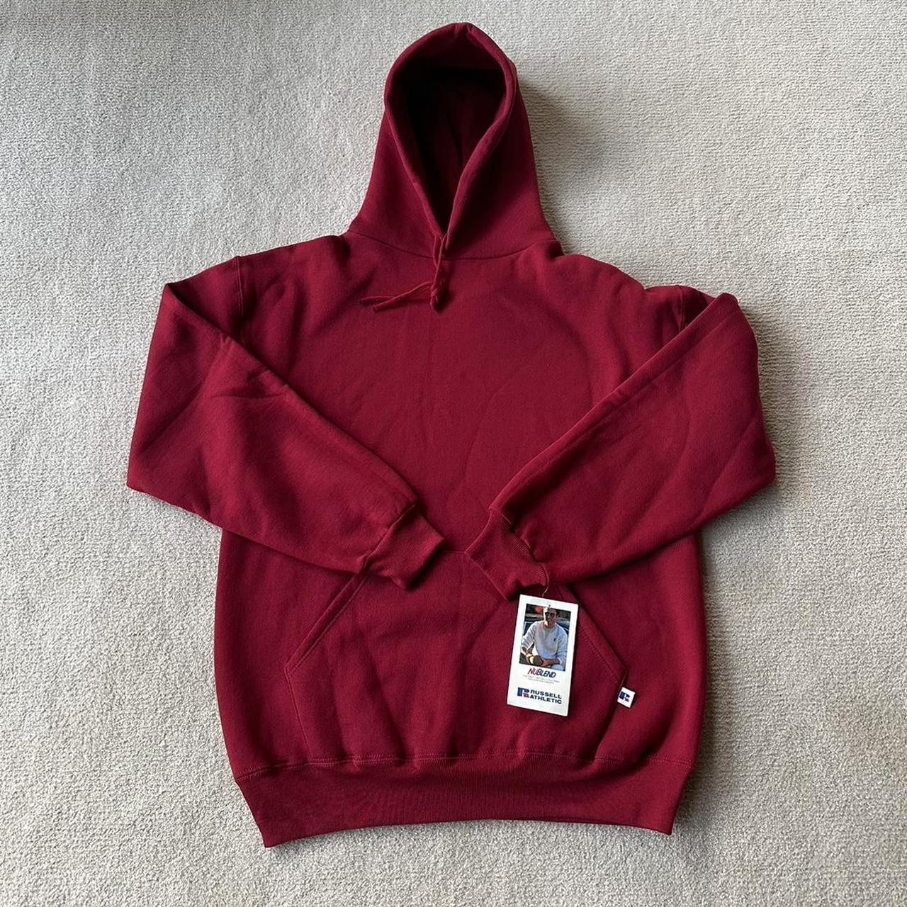 DEADSTOCK Russell Athletic Hoodie Burgundy red... - Depop