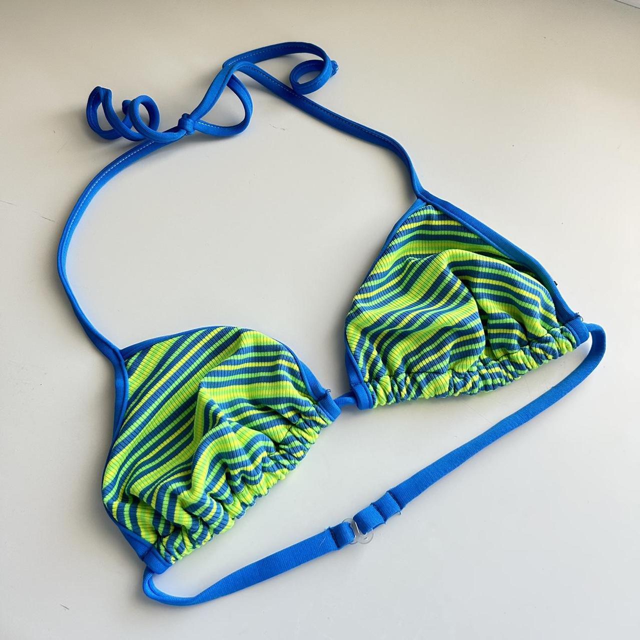 Vintage 90s Beach Stop blue and green striped bikini... Depop