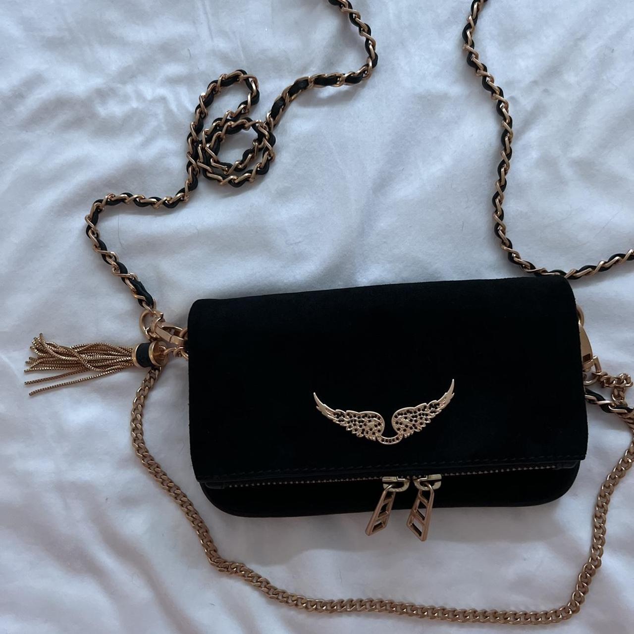 Zadig & Voltaire Women's Gold and Black Bag Depop