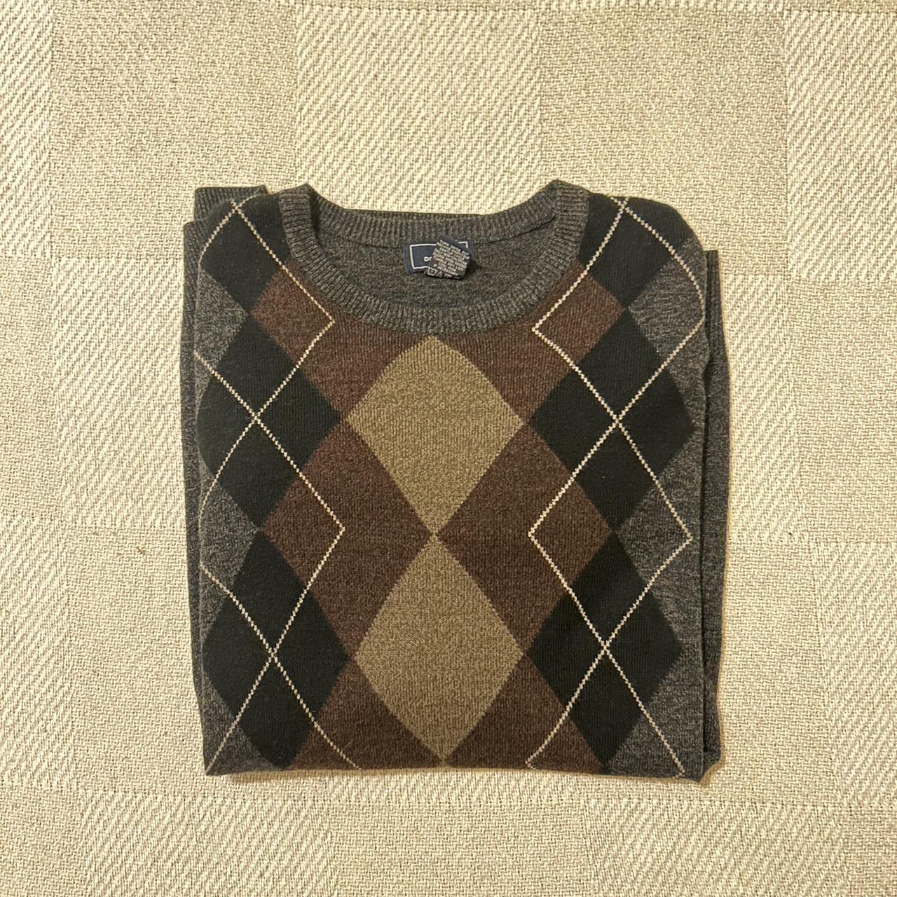 dockers argyle sweater (grey / brown) - size : xxl... - Depop