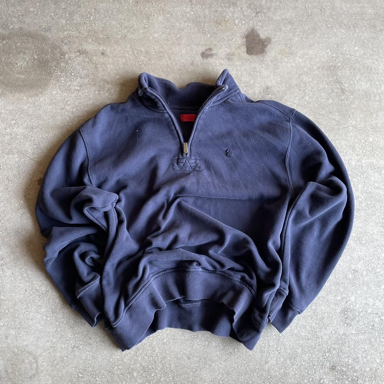 Izod quarter / 1/4 zip navy blue sweatshirt, no... - Depop