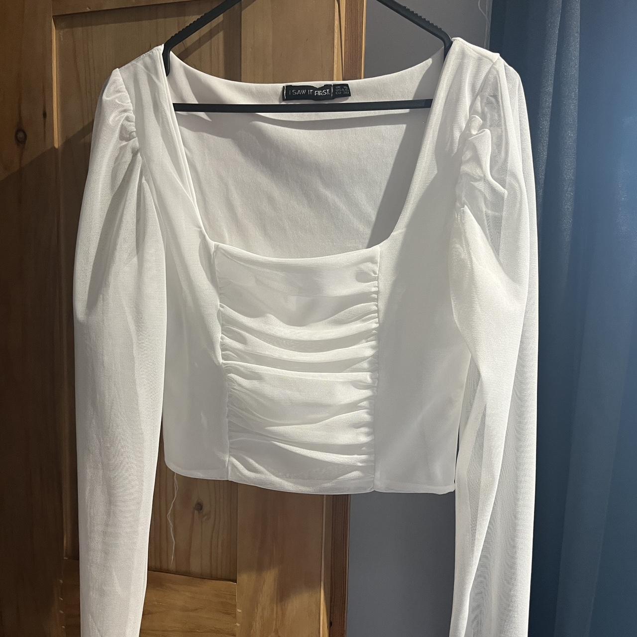 I saw it first white mesh sleeve crop top Worn once... - Depop