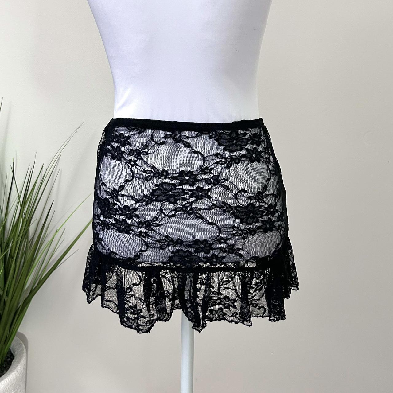 Sheer Lace Mini Skirt Handmade black sheer low rise... - Depop