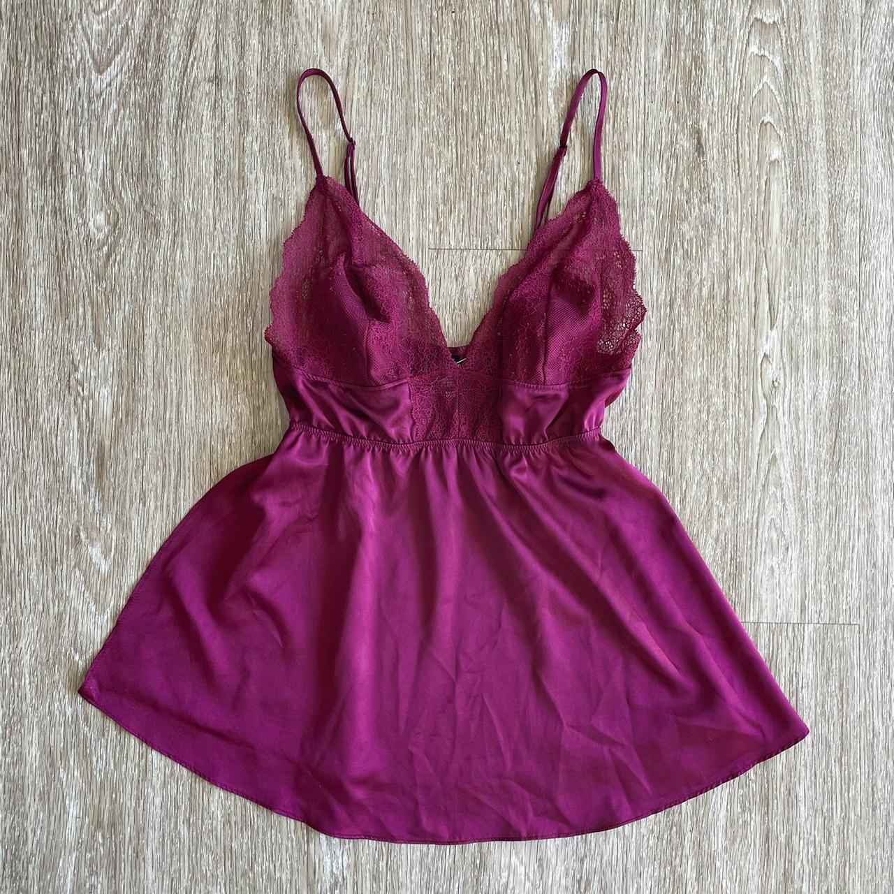 Vintage Victoria’s Secret Silk and Lace Magenta Side... - Depop