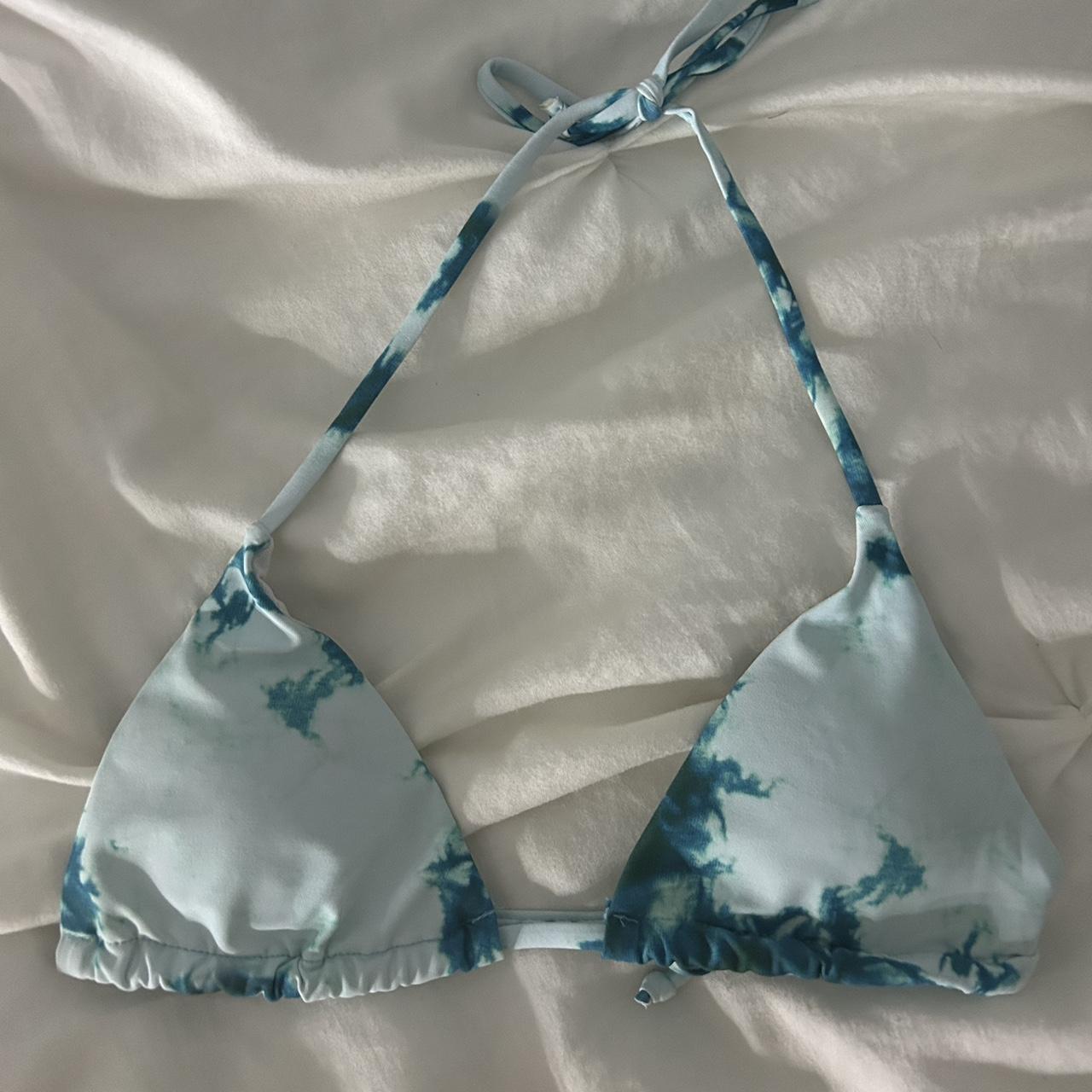 Tie-Dye turquoise string bikini top - size:... - Depop