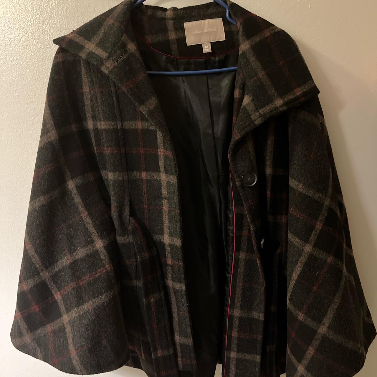 plaid belted cape jacket from banana republic size... - Depop
