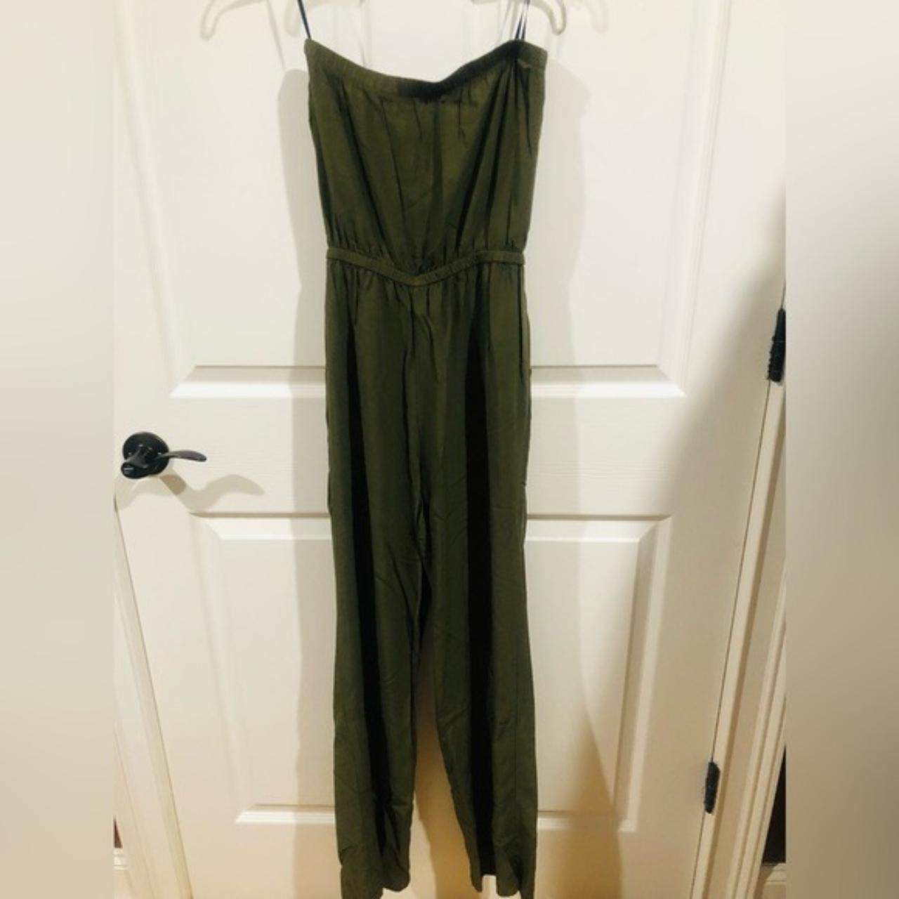 Forever 21 Olive Green Strapless Halter Jumpsuit Depop