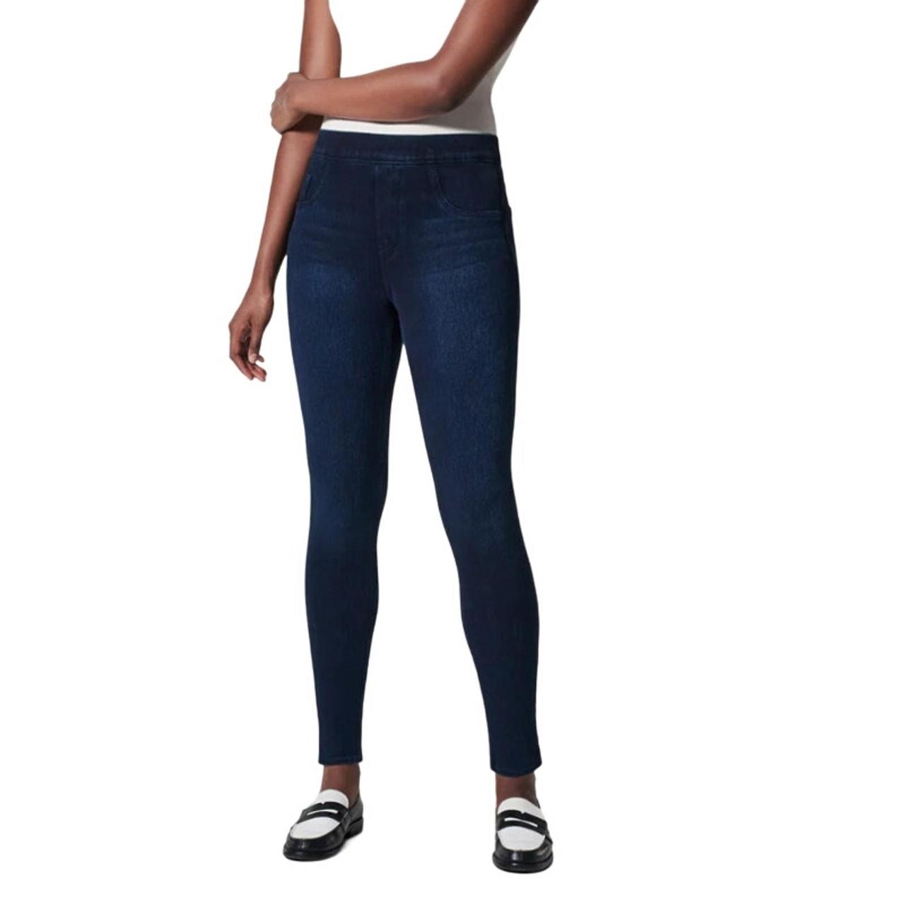 新作♪ズンバ Blue Jean High Waisted Ankle Leggings - Denim Spanx Jean-ish® Skinny Ankle Leggings in Dark Blue | Depop