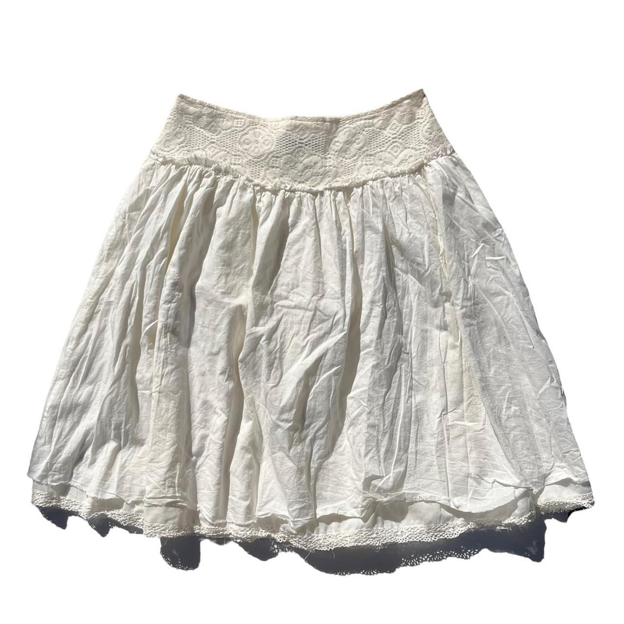 vintage y2k white / cream puffy cotton midi skirt... - Depop