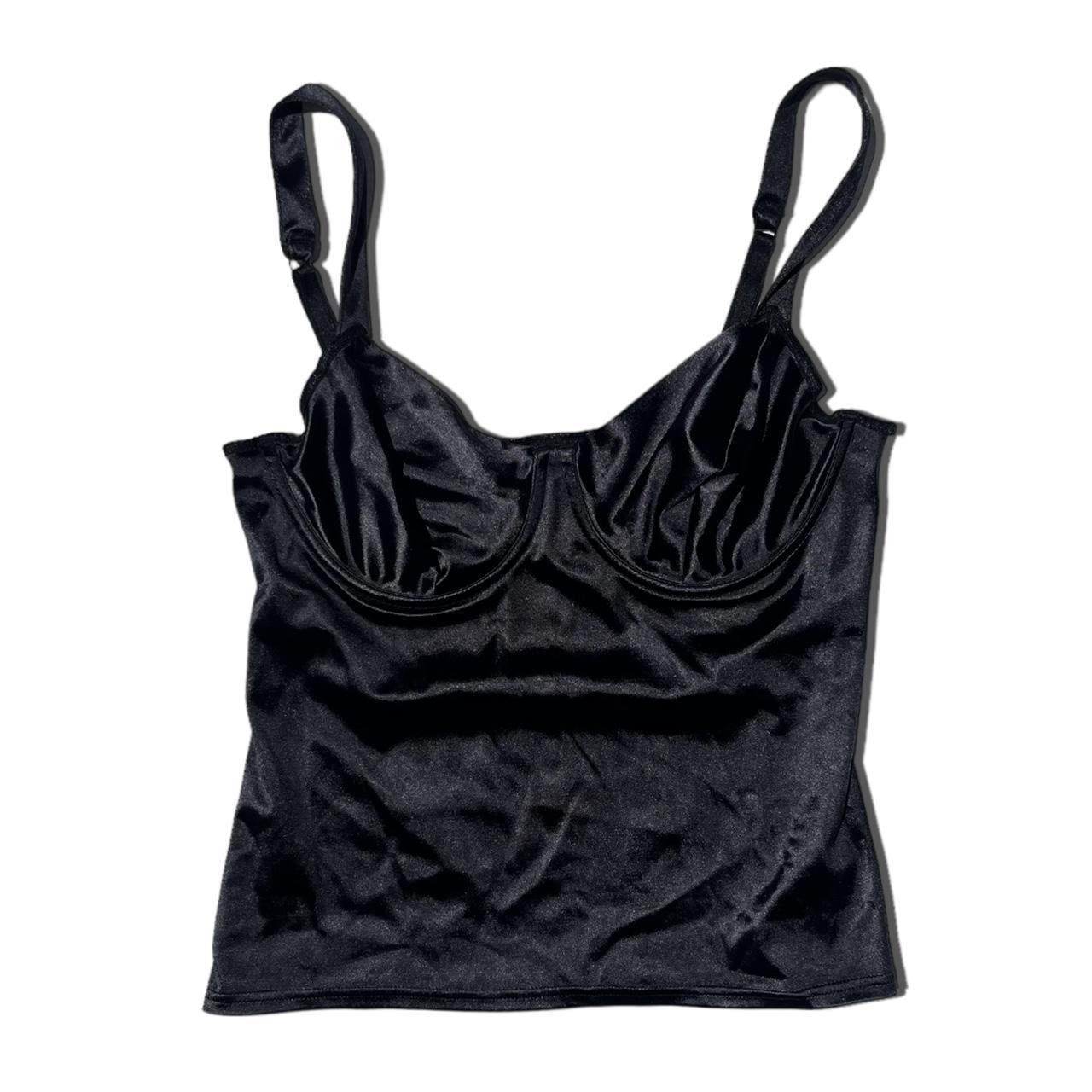 vintage y2k black stretchy satin underwire corset /... - Depop