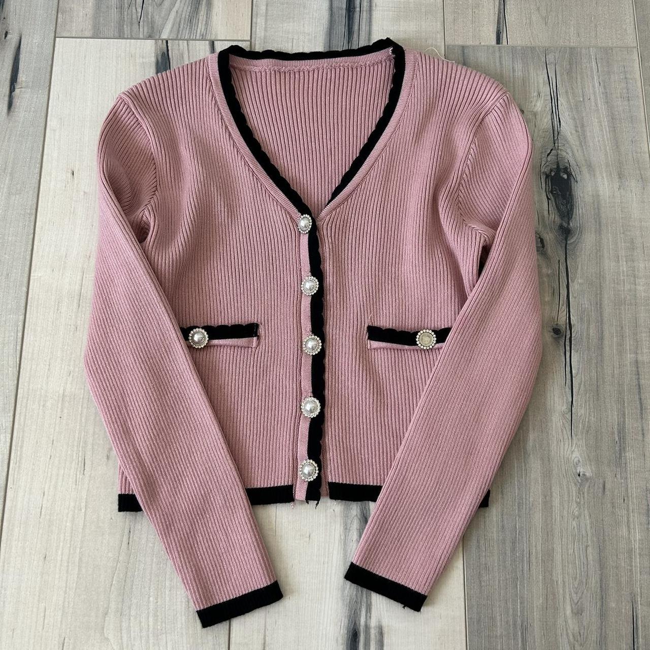 Women's Pink and Black Cardigan Depop