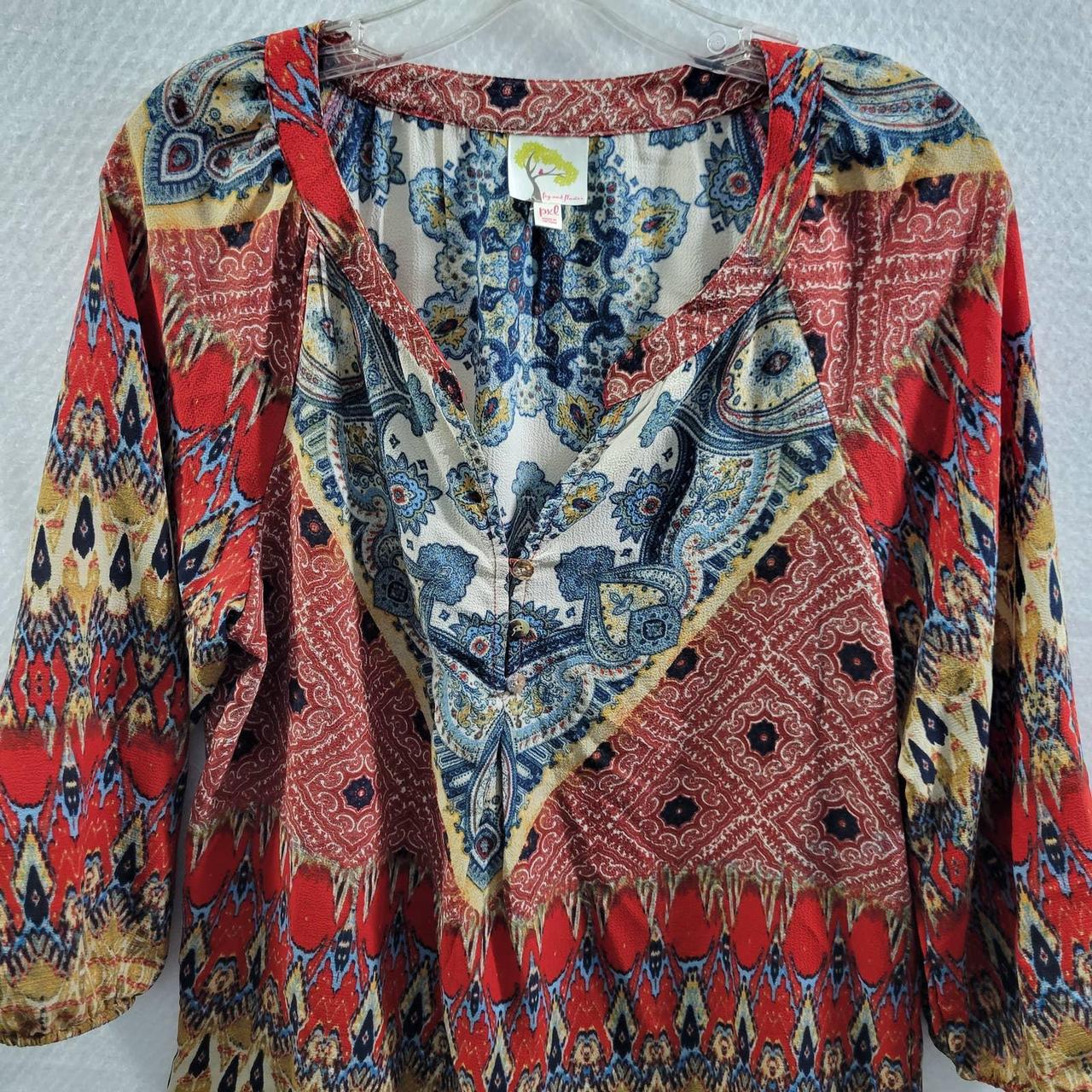 Fig & Flowers Geometric Print Women's Boho Blouse... - Depop