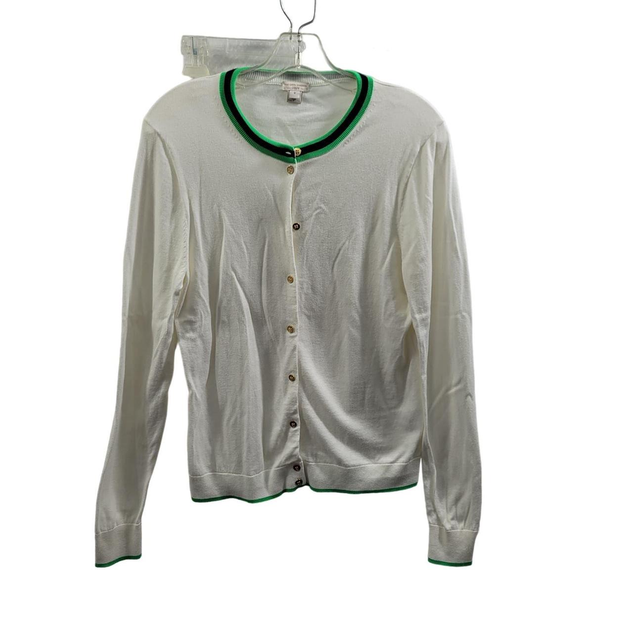 J. Crew White Trimmed In Green The Caryn Cardigan