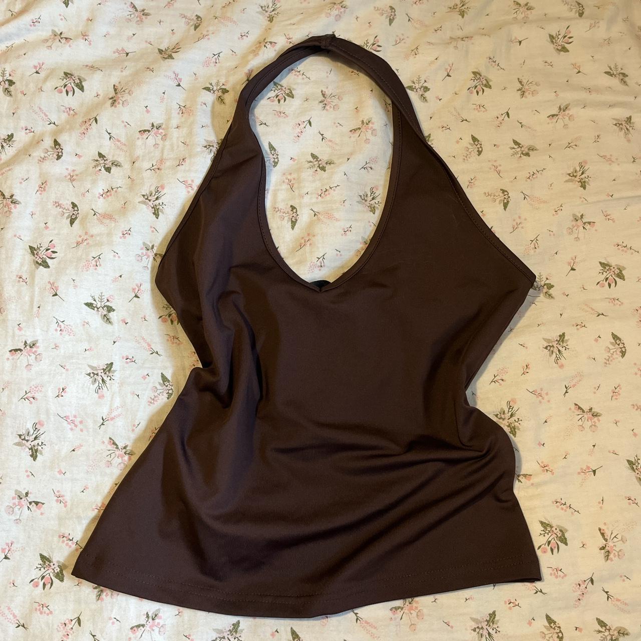 brown halter top -kinda water proof but comfortable... - Depop