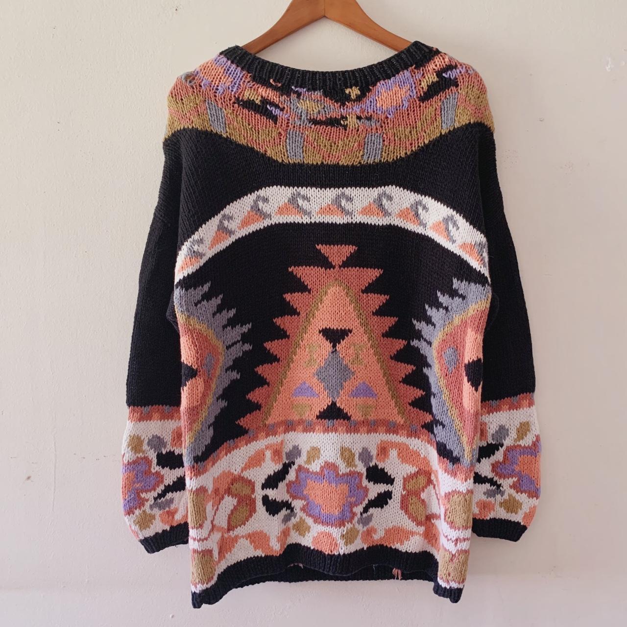 80s CHUNKY KNIT ABSTRACT WESTERN PATTERN SWEATER... - Depop