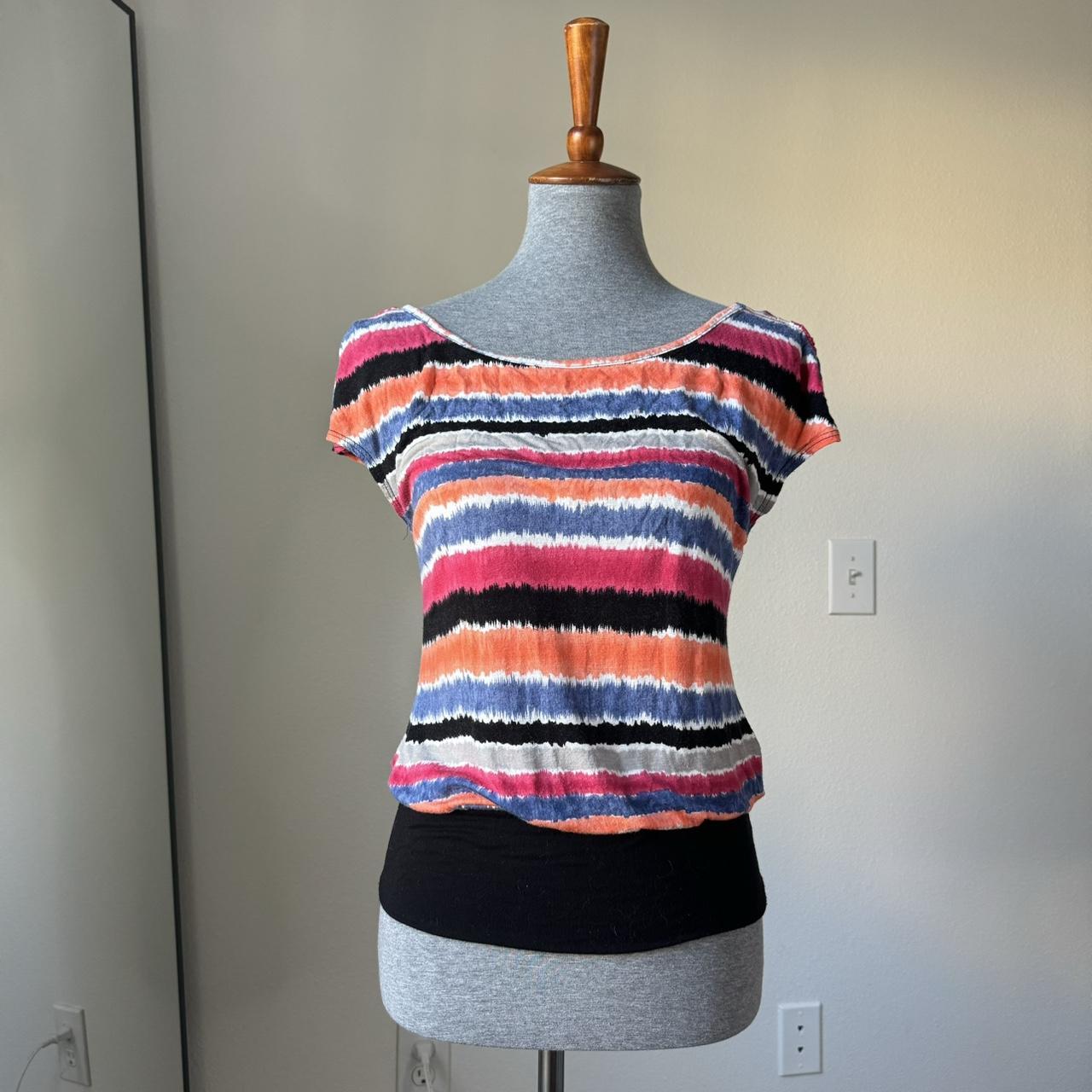 Guess Rainbow Multi Color Stripe Top Soft Depop