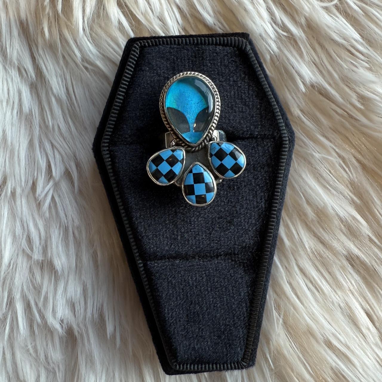 Women's Ring - Blue/Multi – Checkered Alien Ring … - image 1