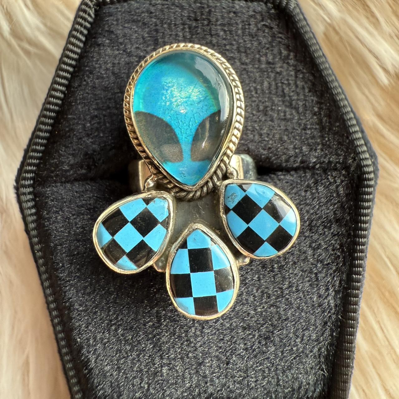 Women's Ring - Blue/Multi – Checkered Alien Ring … - image 2