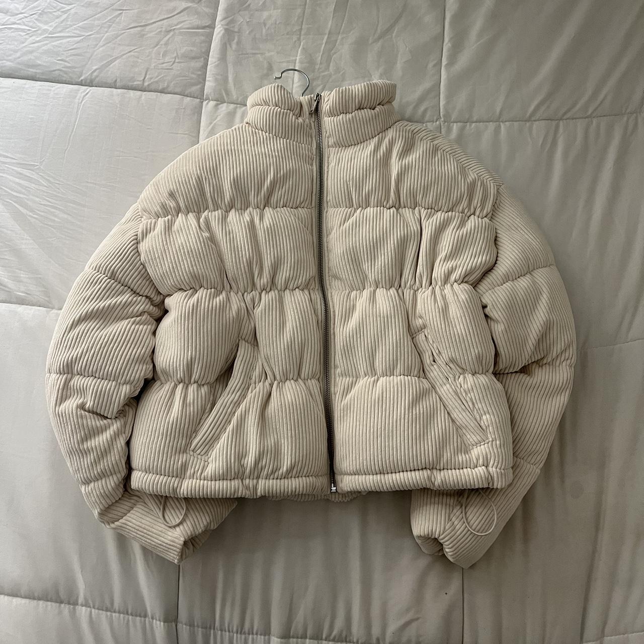 Hollister Cream Corduroy Ribbed Puffer Jacket... - Depop