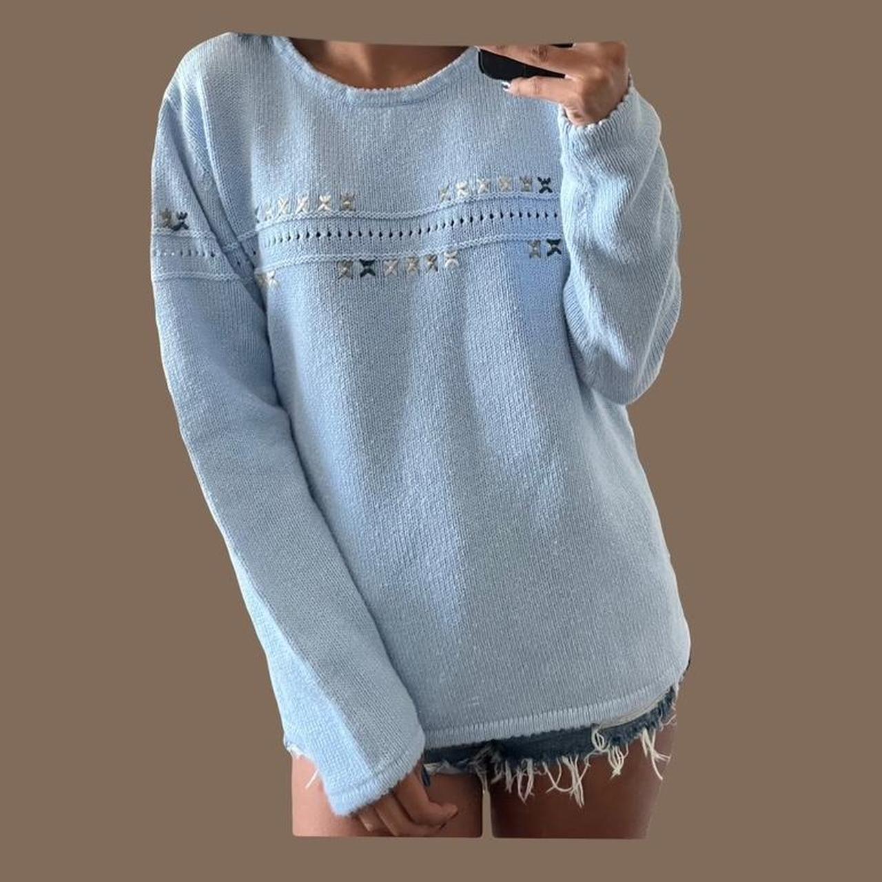 Light Blue Knit Sweater with Absolute Beautiful... Depop